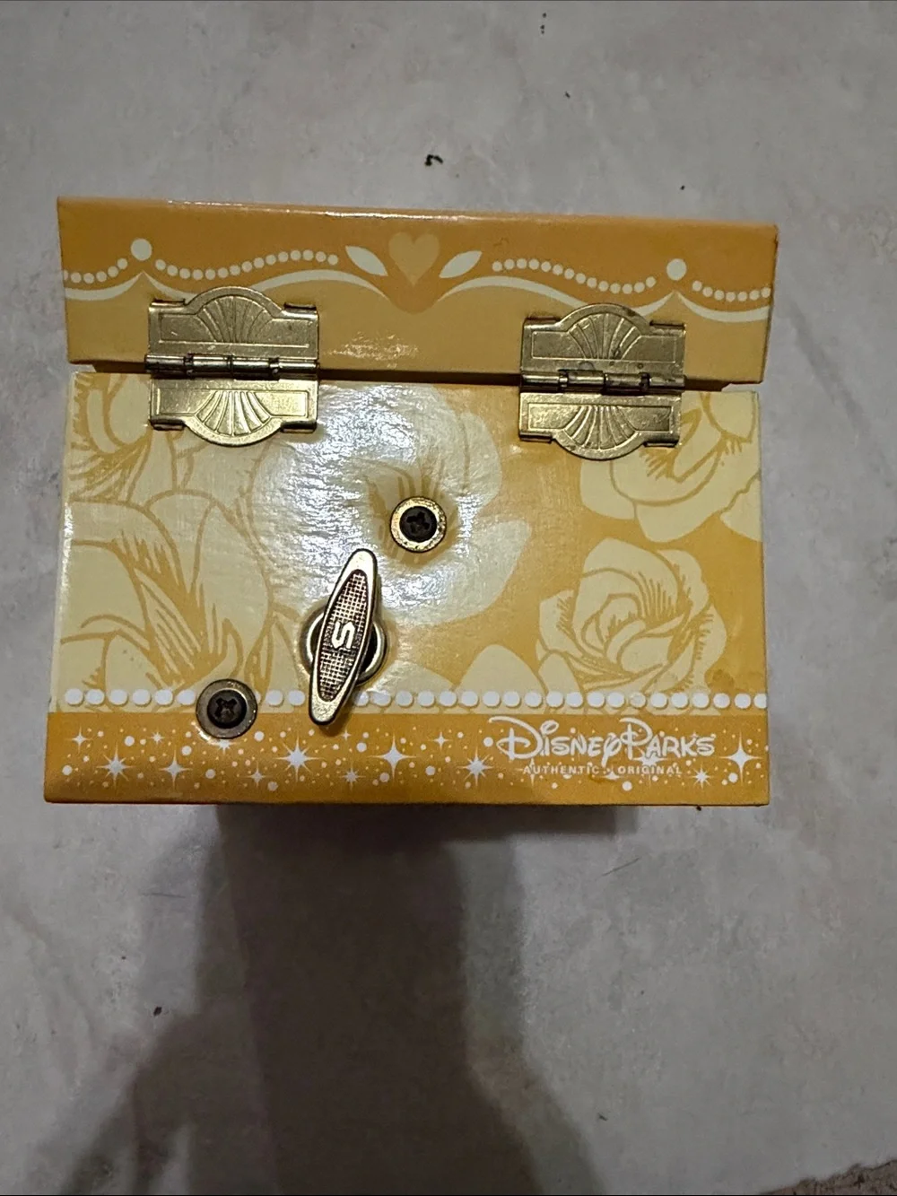 🌸 5/$20 DEAL Disney Belle Decorative Jewelry Box - Yellow Gold with Red Rose